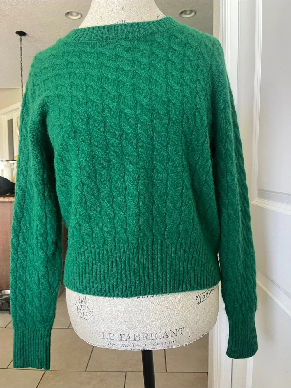 NWOT j.Crew cashmere cableknit crewneck jungle green ribbed sweater XL